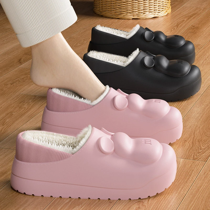 棉拖鞋女款秋冬2024新款小熊卡通加绒保暖外穿防水情侣包跟棉鞋男