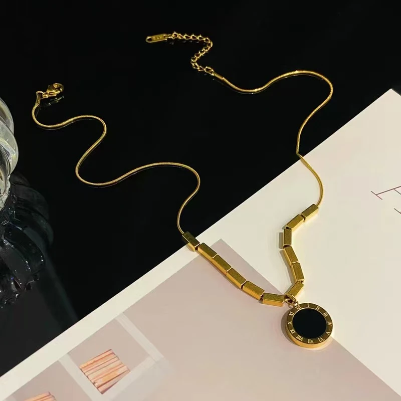 简约双面经典罗马数字款黑色小众项链颈链锁骨链