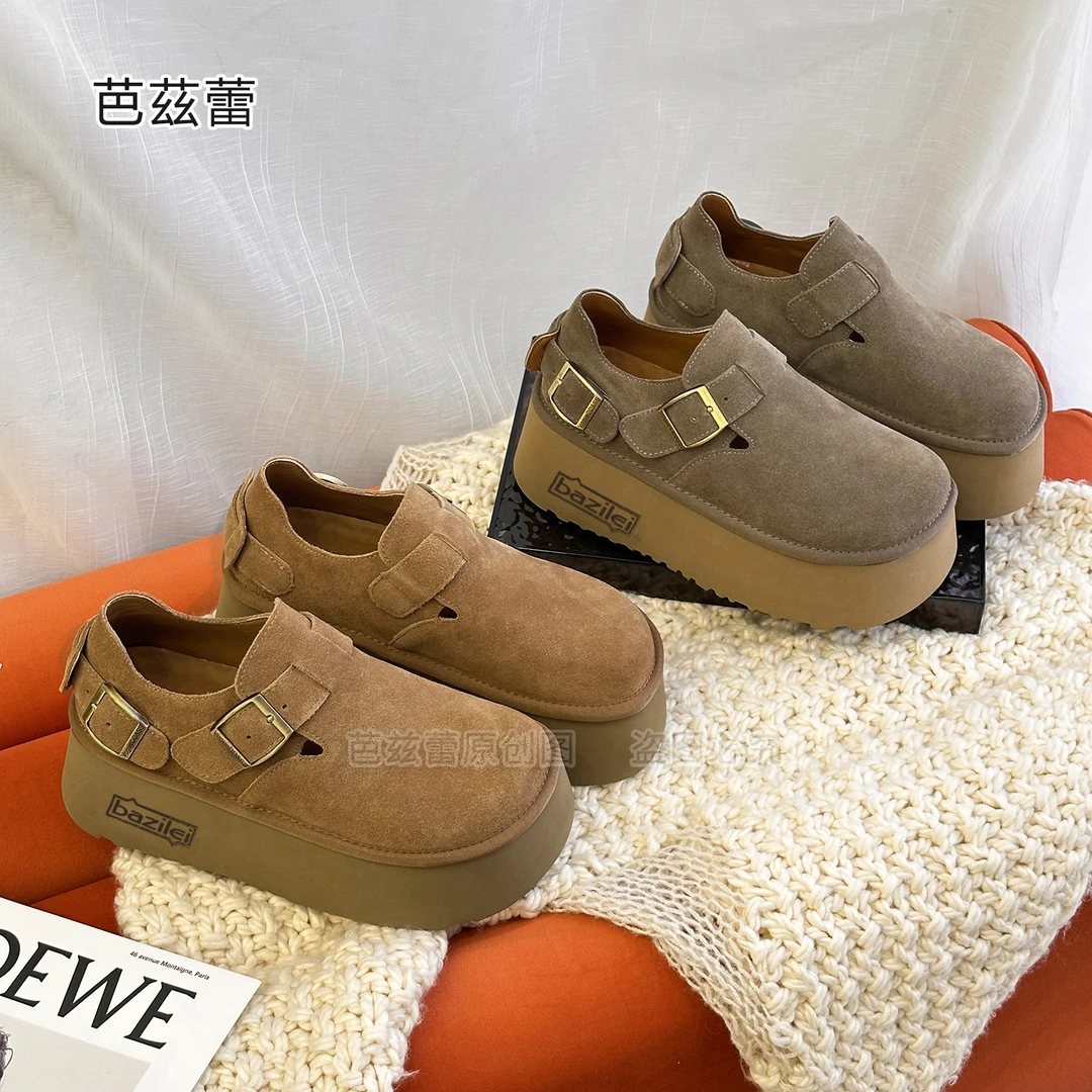 【北海道吐司】复古磨砂皮博肯鞋女2024秋季新款网红潮流厚底单鞋