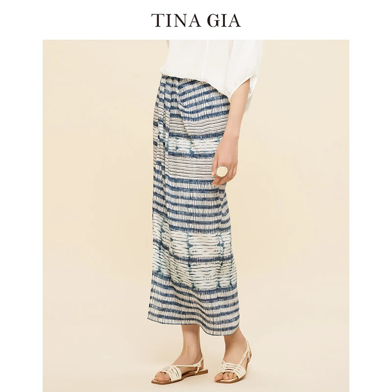 辛小北专属 TINA GIA天纳吉儿2025夏混纺度假立体捏褶围裹半身裙