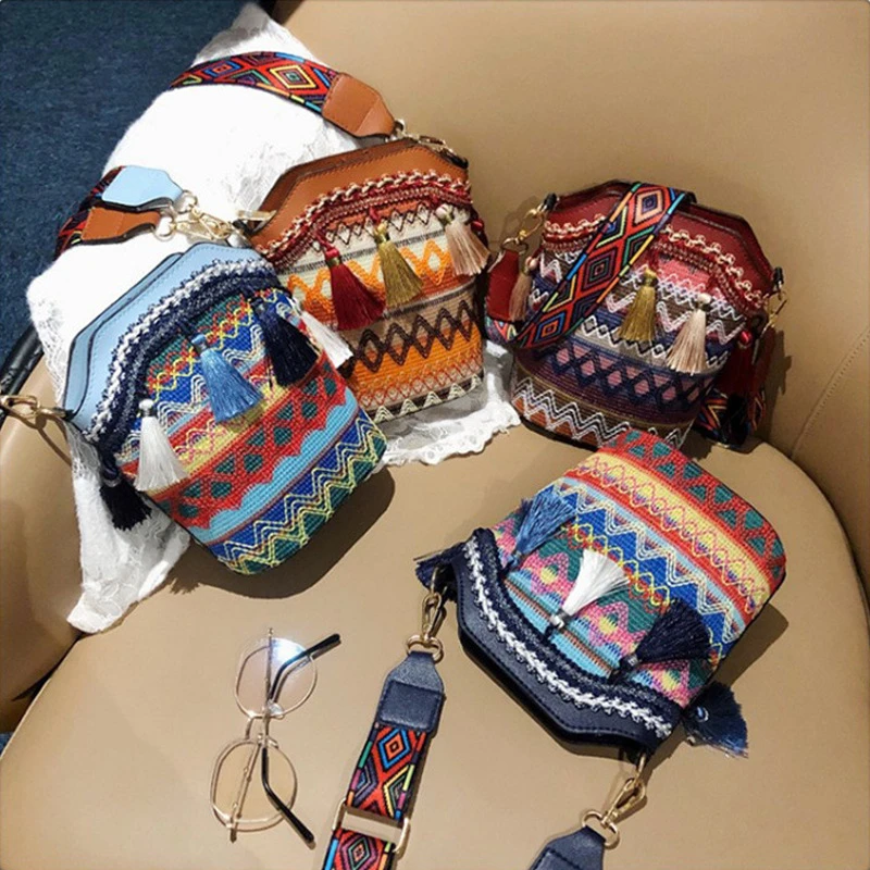 【新疆西藏包邮】民族风流苏水桶包小包包女2025新款斜跨百搭单肩包