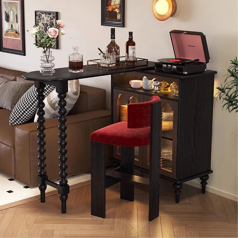法式伸缩吧台客厅隔断多功能储物餐边柜一体小户型实木边柜置物架