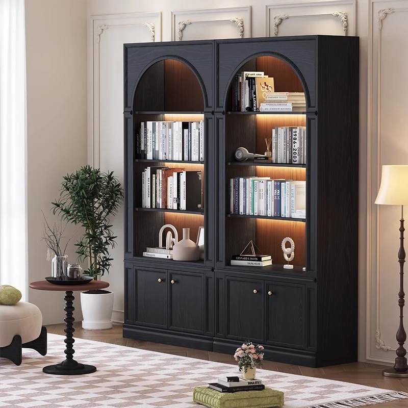 美式拱形书柜法式复古酒柜储物柜法式餐边柜黑色橡木法式展示书架