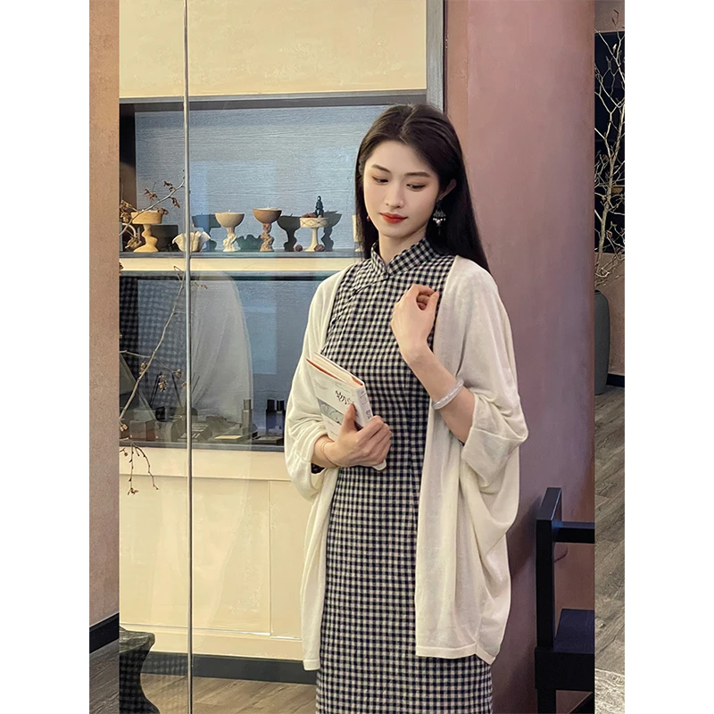 凌茜 恣禾 新中式【慕心】早秋中国风复古本布芽条显瘦格纹旗袍裙子