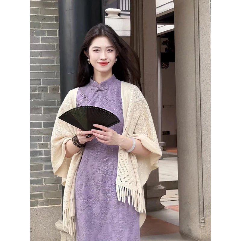 凌茜 新中式 中国风【清子】四季外搭古风日常镂空复古气质百搭披肩