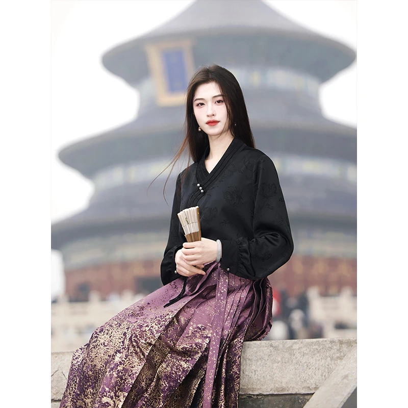 凌茜 恣禾【晚风辞】新中式国风复古重工提花织金绑带A字压褶马面裙