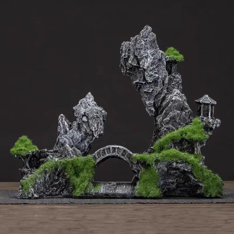 中国风鱼缸造景装饰沉水假山水泥摆件庭院鱼缸布景微景观石头