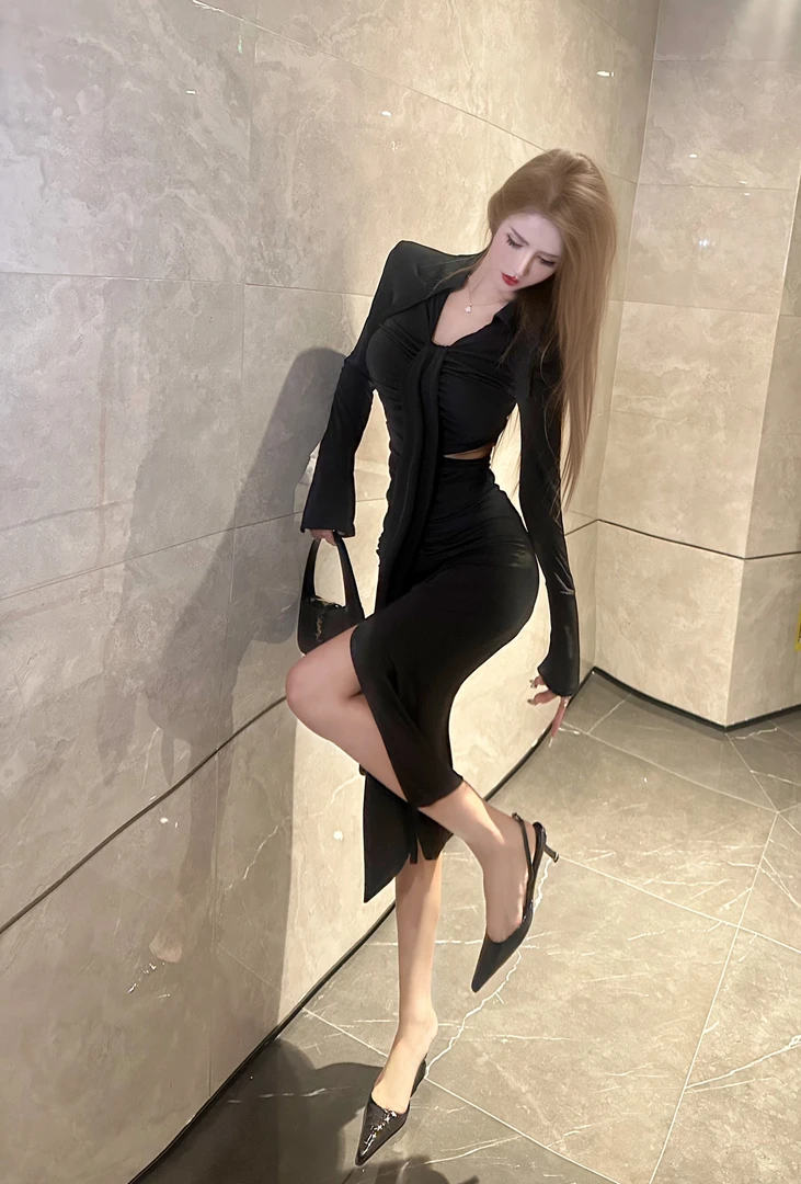 御姐风性感飘带包臀连衣裙/侧露腰