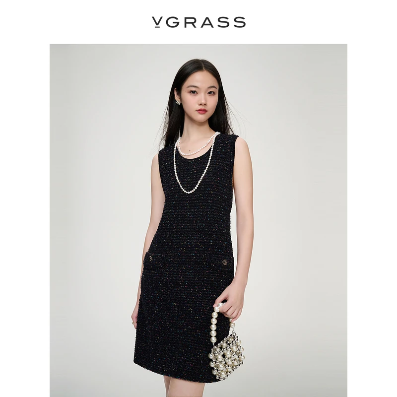 VGRASS维格娜丝冬季新款优雅气质五彩花式纱修身背心裙VZL5O43610