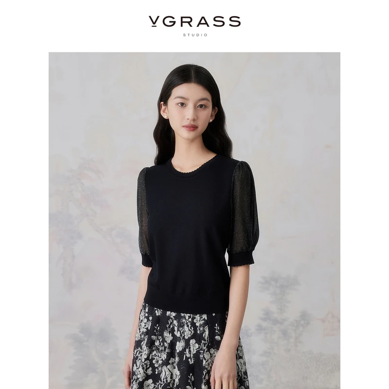 VGRASS维格娜丝24年夏季新款时尚艺术闪葱混纱针织女DZZ3P2979Z