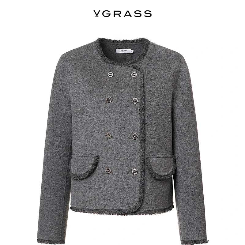 VGRASS维格娜丝冬季新款优雅设计感绵羊毛毛呢外套DSW3P4141Z