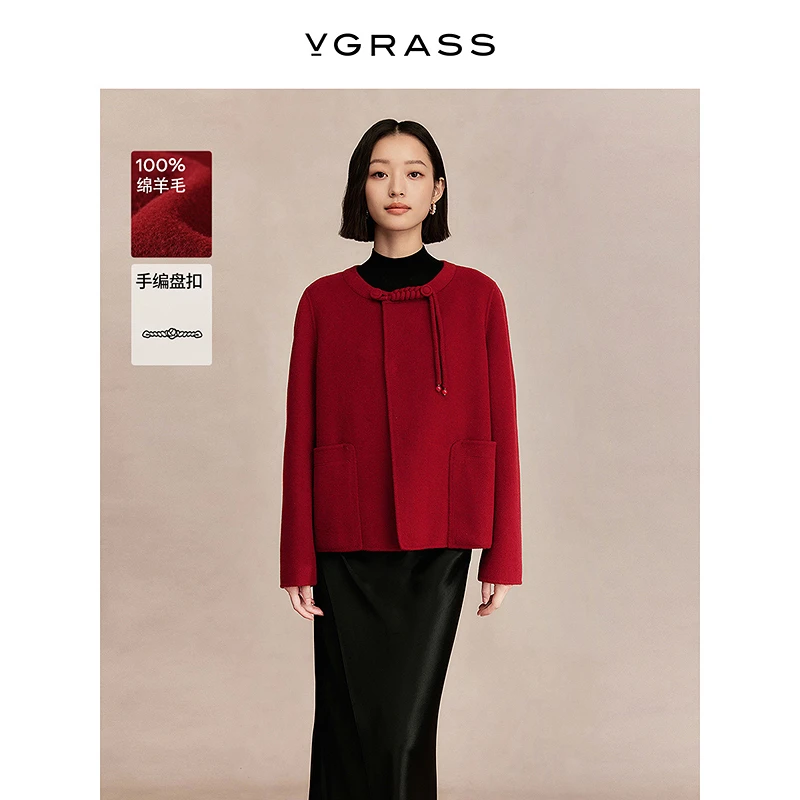 VGRASS维格娜丝冬季新款国风中式盘扣双面呢短外套DSW3P4139Z