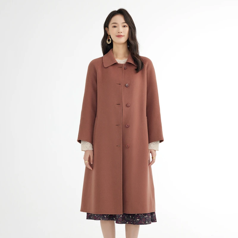 VGRASS维格娜丝【雅丹风】冬季中长款毛呢外套大衣女VSD2N40400