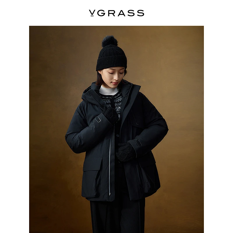 【金陵家宴】VGRASS黑色羽绒服冬季可调节抽绳外套DSY1P4172Z