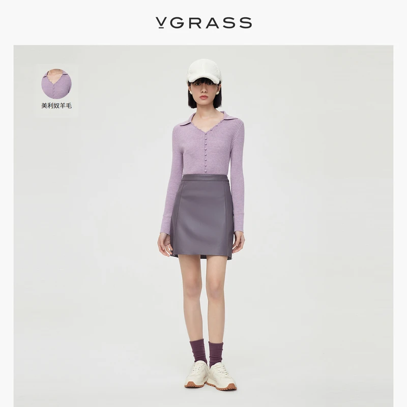 【羊羊专属】VGRASS冬季新款时髦显瘦夹花混色毛针织衫VZZ4O42970