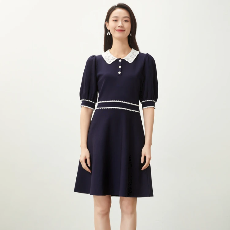 VGRASS维格娜丝夏季新款时尚气质收腰镂空娃娃领连衣裙VZL3N22570