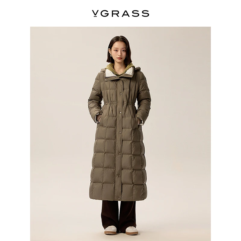 【晨粉专享价】VGRASS冬季新款收腰显瘦90绒长款羽绒服DSY2P4229Z