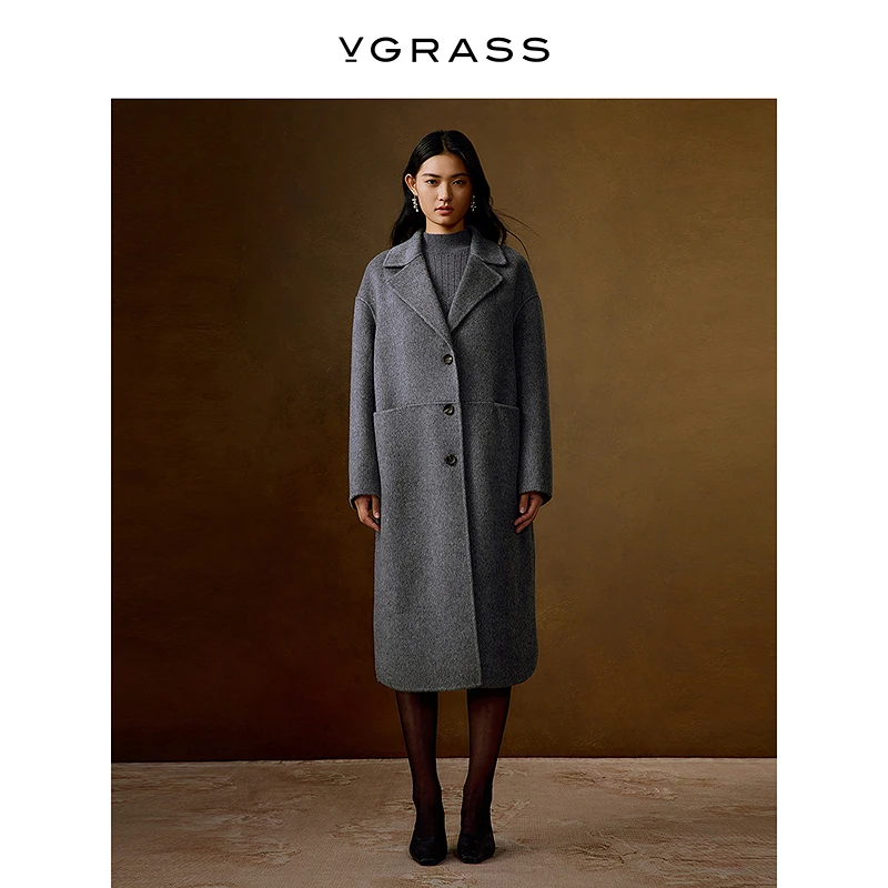 VGRASS维格娜丝冬新款丝羊毛骆驼绒毛呢大衣DSD2P4144Z