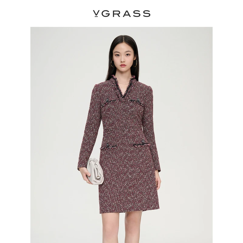 【羊羊专属】VGRASS复古粗花呢小香风连衣裙女冬季新款VSL2O43810