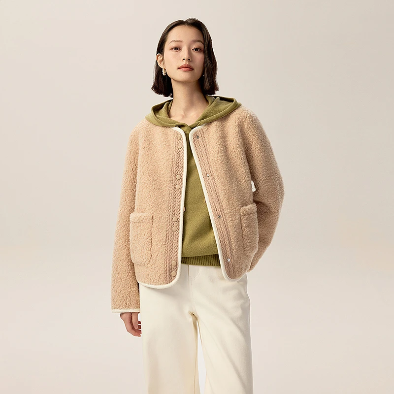 VGRASS优雅绵羊毛毛绒小香风短外套冬季新款休闲外套女DSW3P4105Z