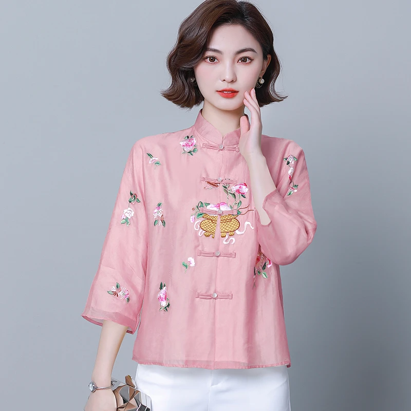 汉服女款爆款2023新款中国风复古唐装刺绣上衣文艺中式高贵茶服女