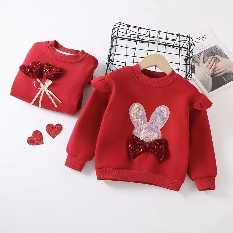 巴拉拉巴女童秋冬2024新款洋气儿童女宝宝中大童卫衣加厚加绒红色