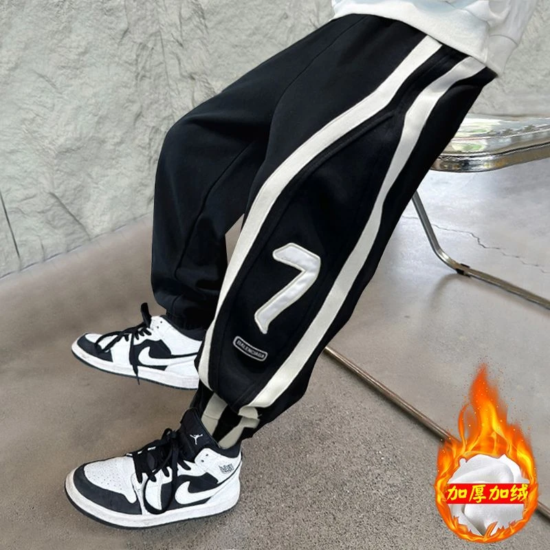 巴拉拉巴男童裤子秋冬装加绒长裤2024中大童加厚休闲裤儿童一体绒