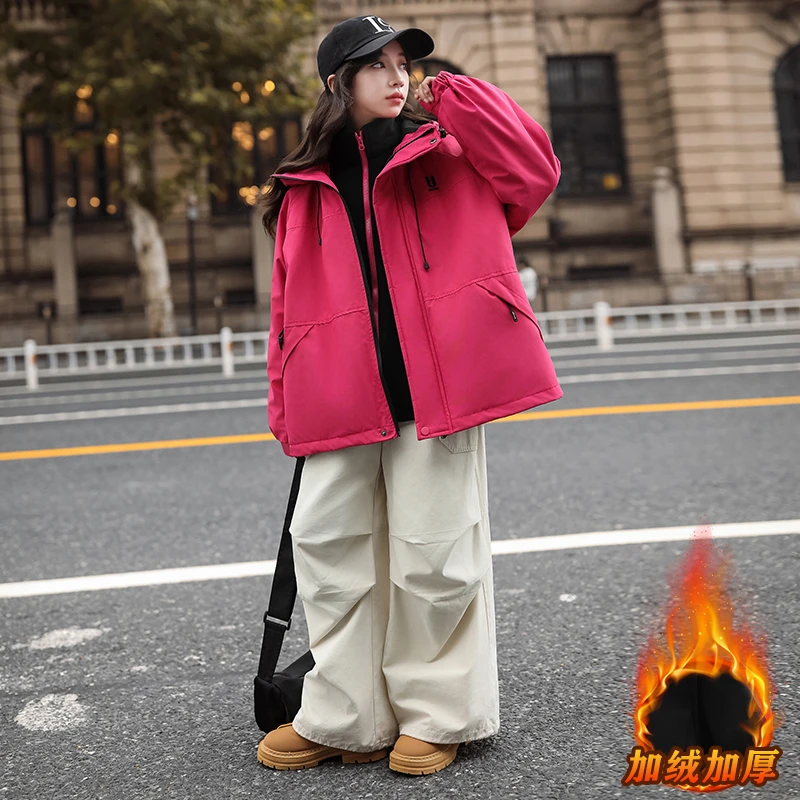 女童秋冬装户外三合一冲锋衣2024新款夹棉加厚外套儿童可拆卸风衣