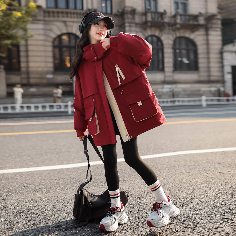 女童羽绒服冬装2024新款儿童装加厚白鸭绒外套冬季拼色连帽派克服