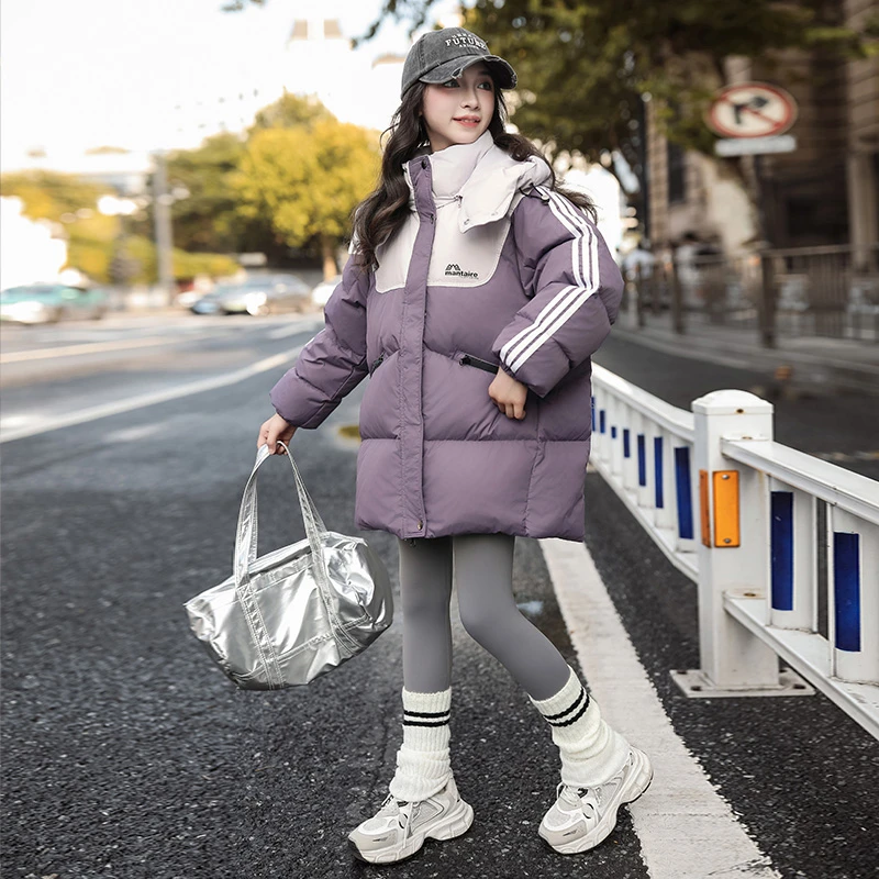 女大童羽绒服冬季2024新款儿童洋气初中生女童加厚宽松中长款外套