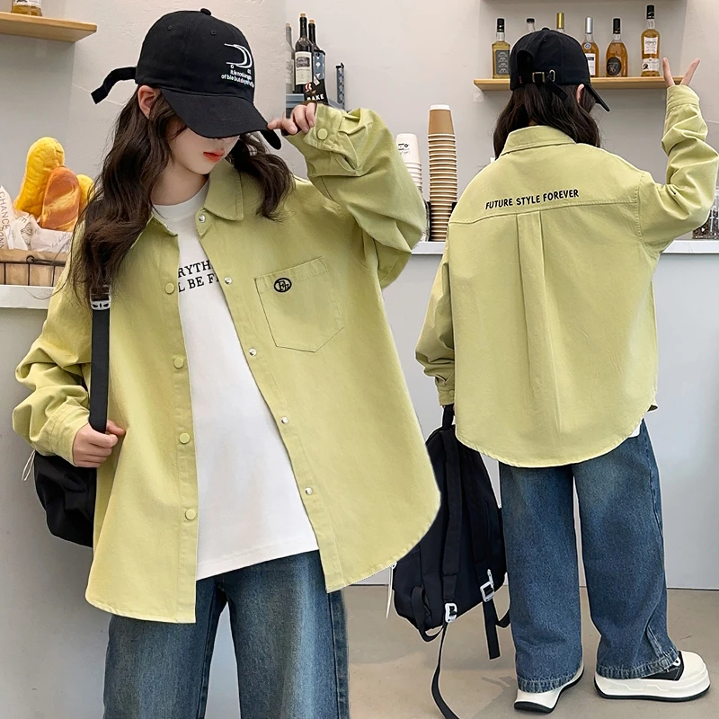 女童衬衫儿童秋装衬衣2024新款春秋洋气时髦青少年宽松长袖上衣