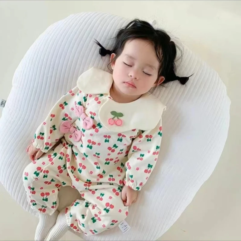 G春秋婴儿宝宝连体衣连体新生儿女宝宝樱桃偏襟长袖连体
