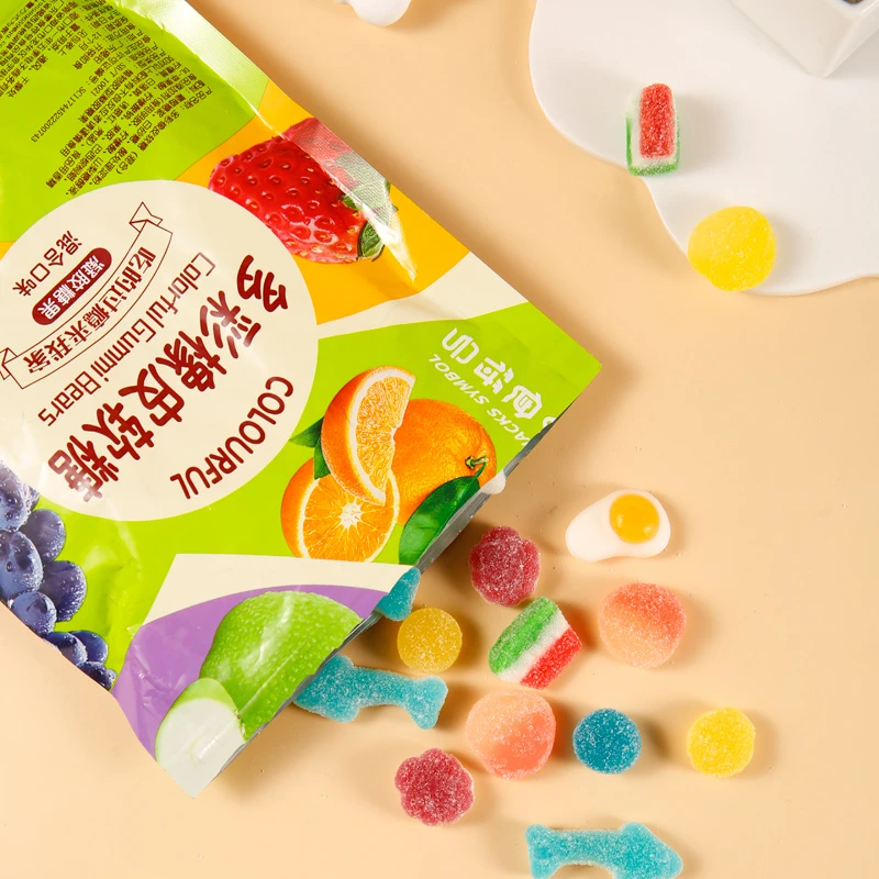 酸砂爆浆涂油水果味橡皮软糖休闲小零食多造型彩虹橡皮糖混搭解馋