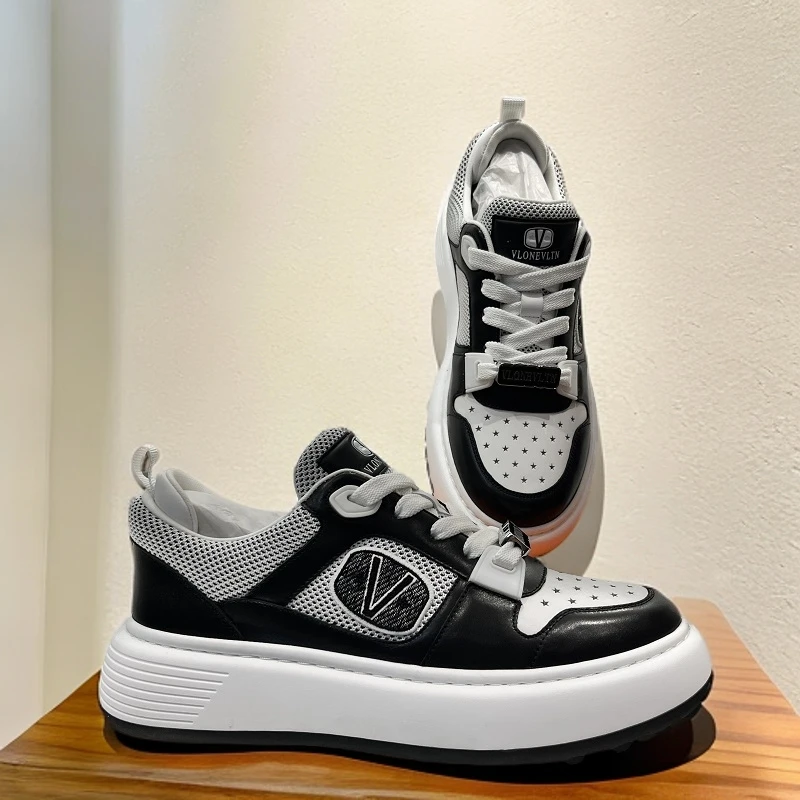 欧洲站２０２４年新款时尚拼色透气休闲轻奢运动舒适百搭厚底板鞋