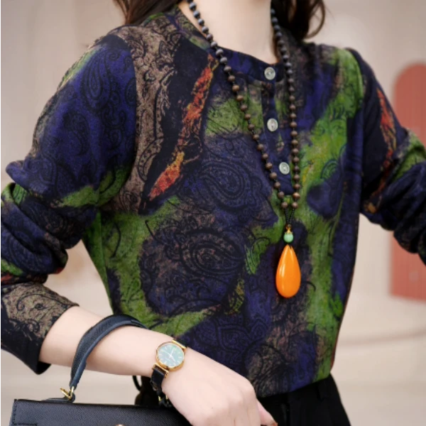 FZ059烟锁重楼2024秋冬新款圆领高端小衫套头衬衫长袖上衣女打底