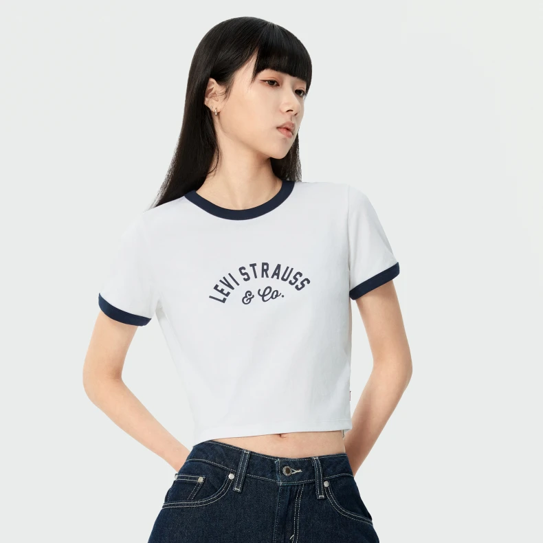Levi's李维斯夏季女士拼色复古气质时尚简约短款短袖T恤000S9