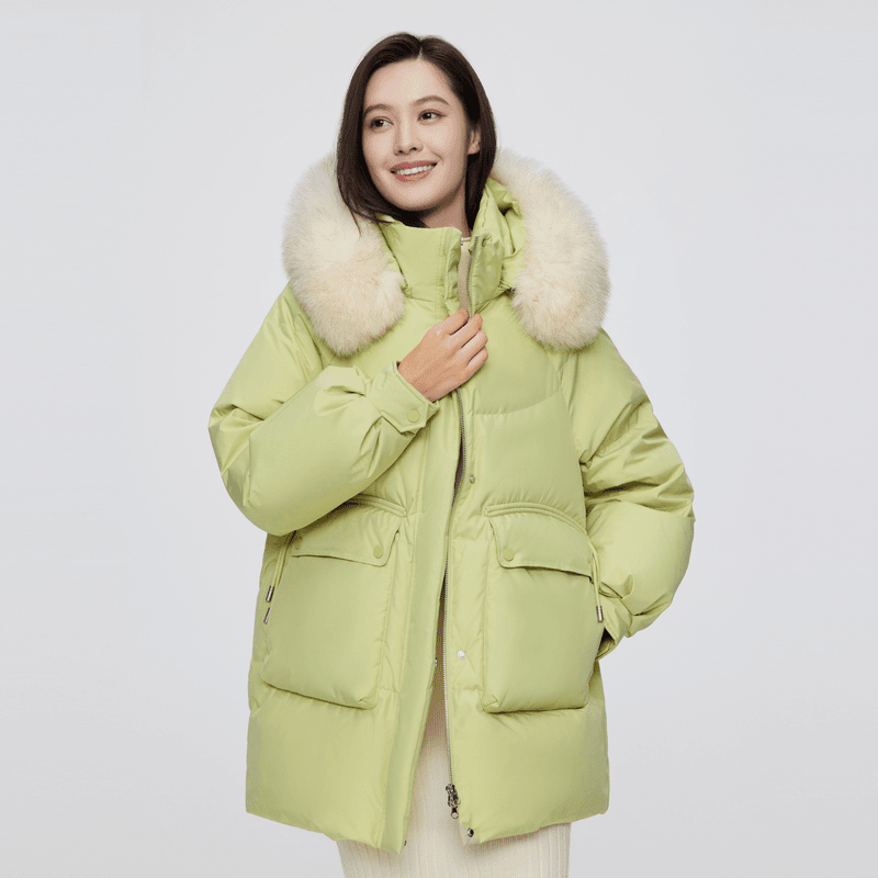 波司登冬季新款时尚休闲加厚保暖中款大毛领外套羽绒服女士秋冬
