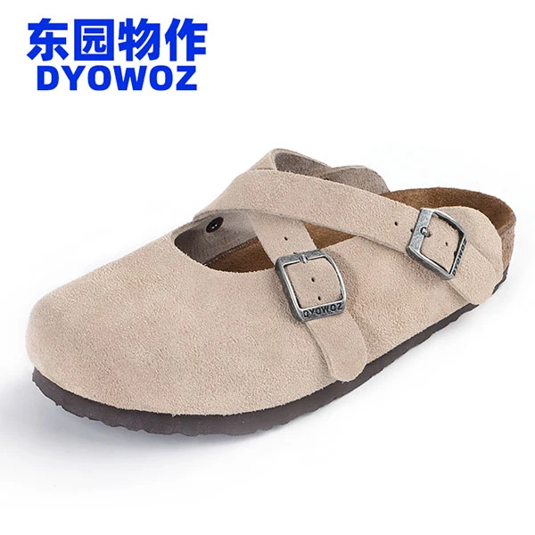 東园物作交叉百搭玛丽珍女鞋复古绒面舒适鞋包头勃肯半拖外穿拖鞋