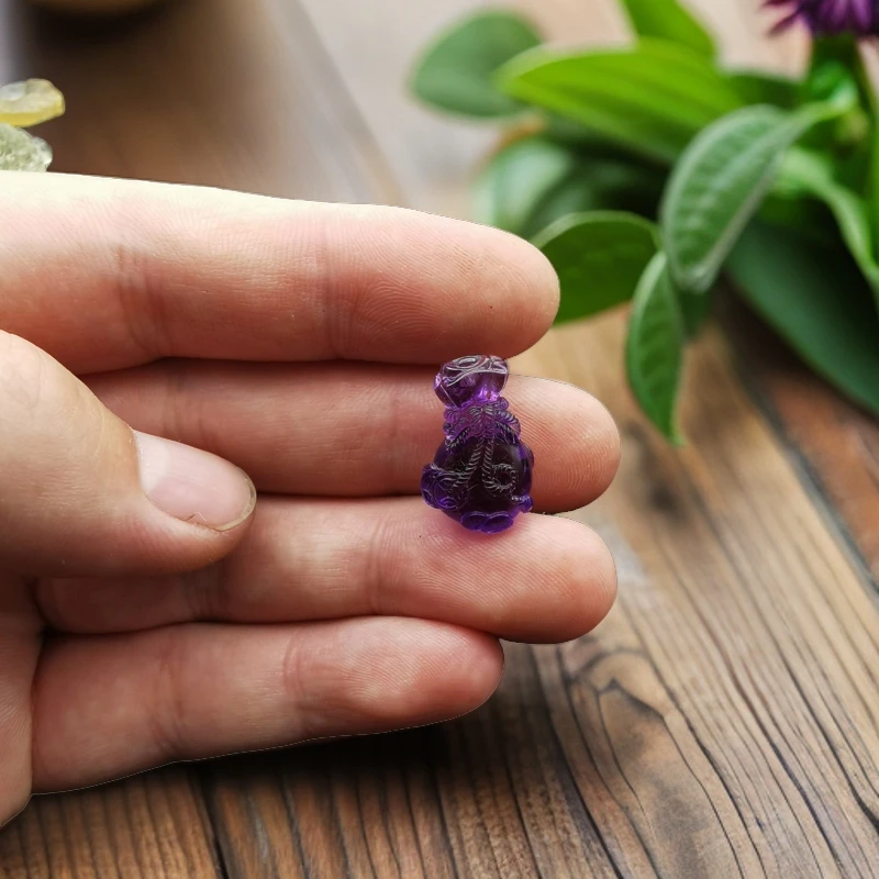 紫水晶手工雕刻吉祥如意福袋吊坠挂饰钱袋饰品精雕配饰