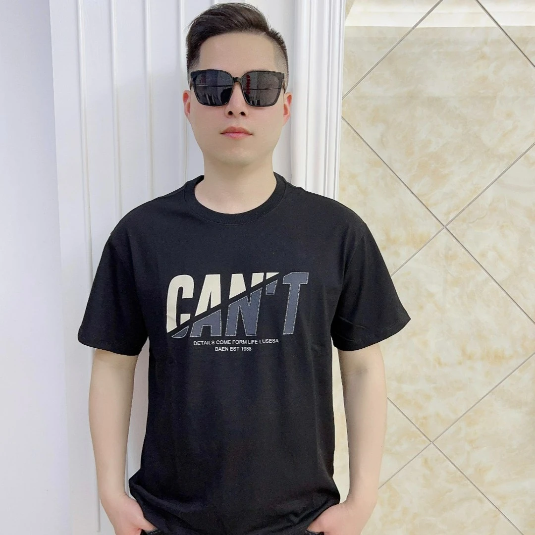 夏季新款时尚百搭黑色透气休闲圆领运动男装薄款舒适男士短袖t恤