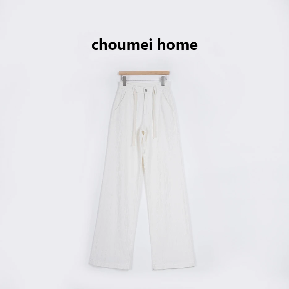 Choumei Home【北岛情书】泡泡纱肌理感高腰牛仔裤女直筒阔腿拖地裤