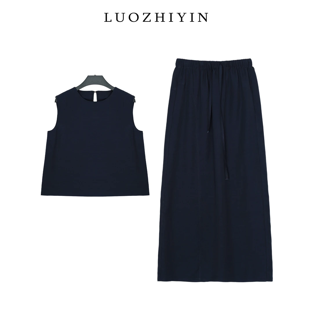 LUOZHIYIN/罗知音T310187F无袖百搭上衣+松紧系带半身裙