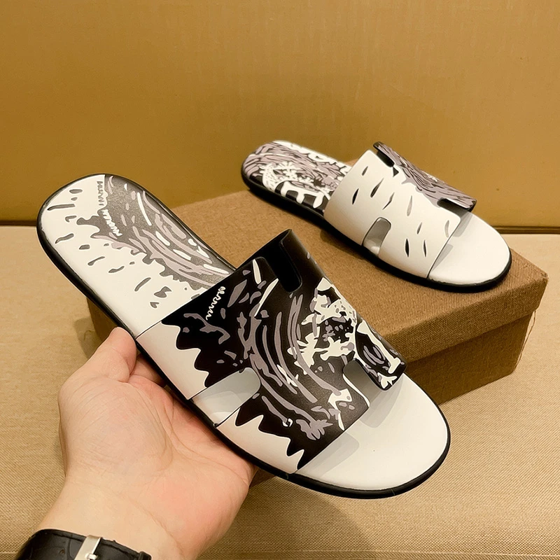 一字拖真皮男鞋奢侈品夏季时尚软底沙滩鞋外穿休闲网红新款凉拖鞋