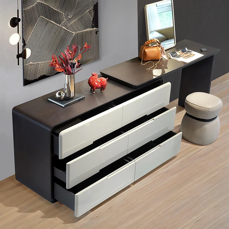 意式轻奢极简卧室可伸缩梳妆台书桌收纳柜一体设计师斗柜