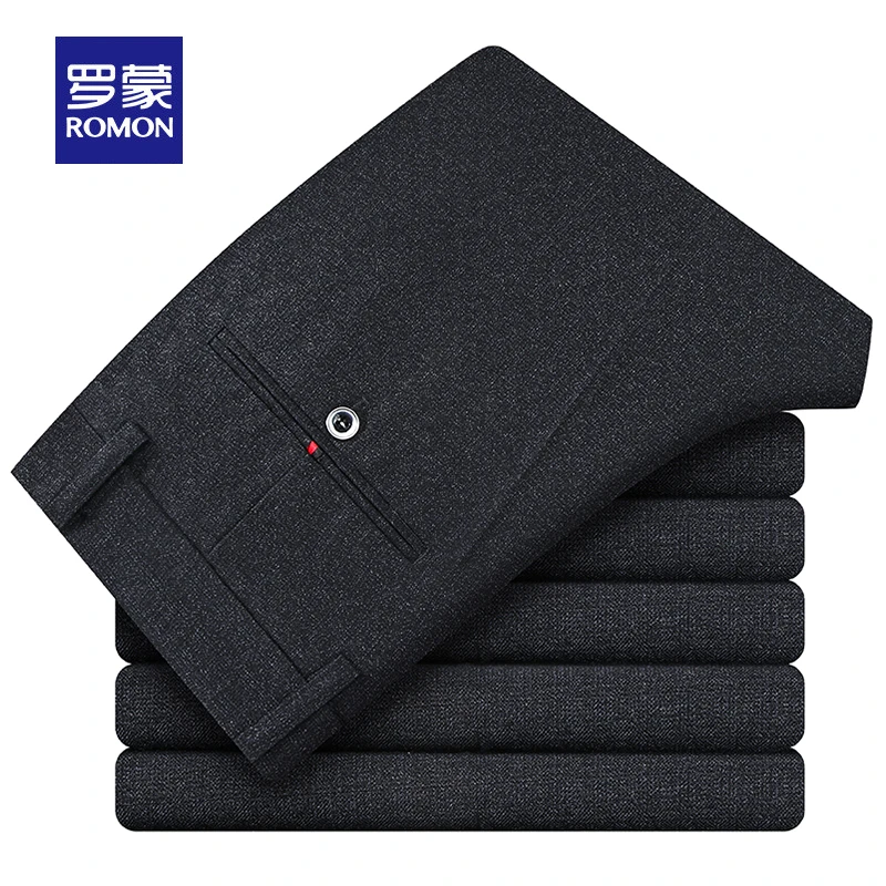 罗蒙秋冬季中年商务西裤爸爸装男士保暖休闲裤加绒加厚西装男裤子