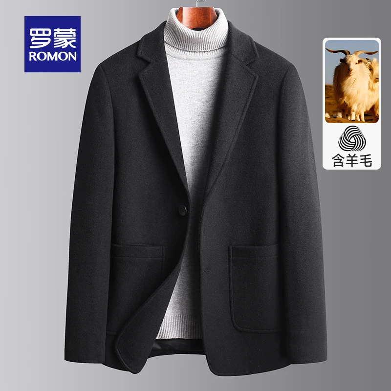 罗蒙正品秋冬季呢子西装男外套短款韩版修身休闲西服羊毛呢大衣男