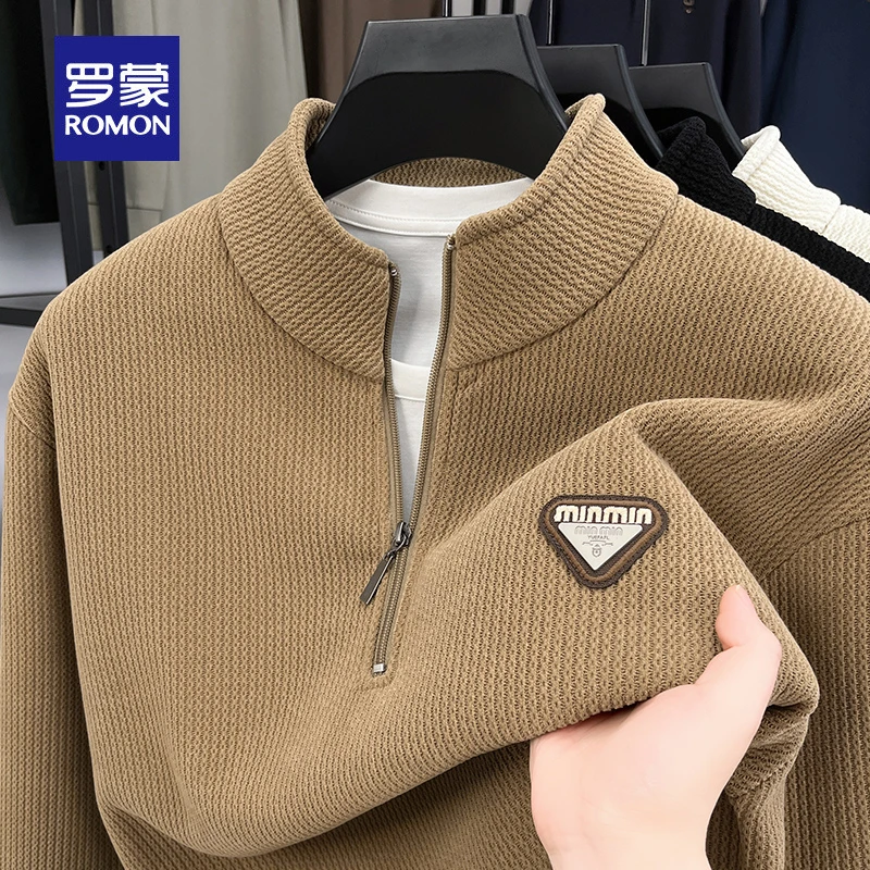 罗蒙男士时尚百搭卫衣春秋新款半高拉链领休闲时尚打底衫针织上衣