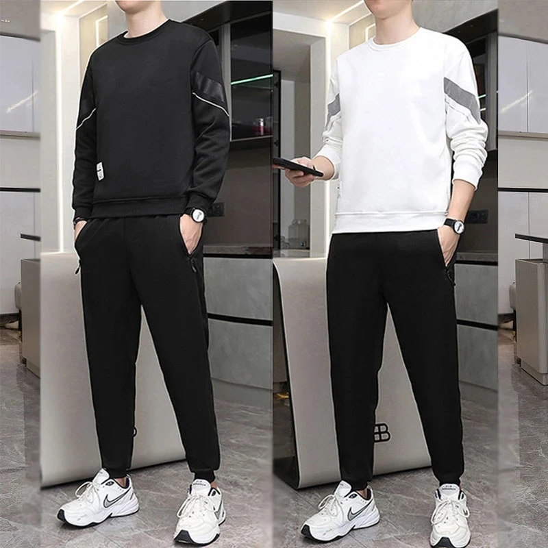 品牌秋冬运动套装男跑步圆领卫衣长袖长裤加绒百搭帅气休闲两件套