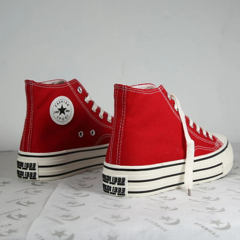 1970S厚底帆布鞋ins百搭纯欲风松糕鞋女松糕底休闲鞋女网红高帮鞋