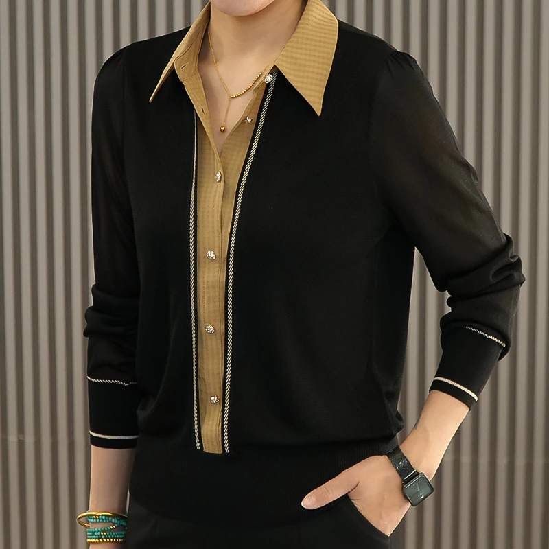 68979新款时尚拼接长袖套头假两件针织衫 5